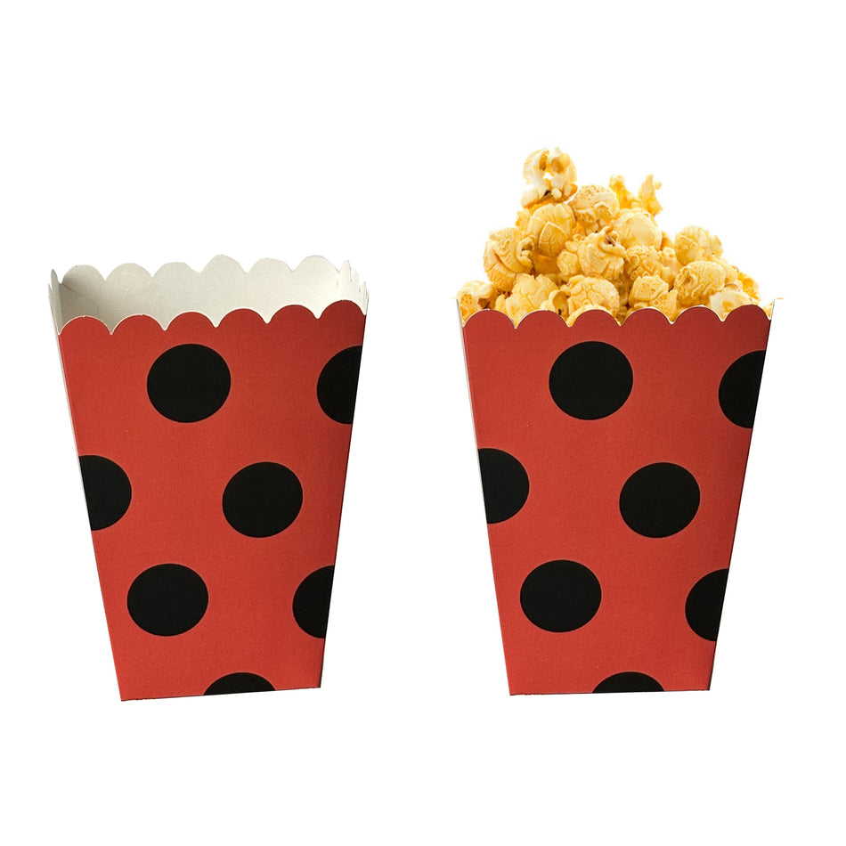 🔵 Set Set Set Popcorn Ladybug - Κόκκινο και μαύρο θέμα - Προμήθειες γενεθλίων - Πακέτο 6 - Κύπρος