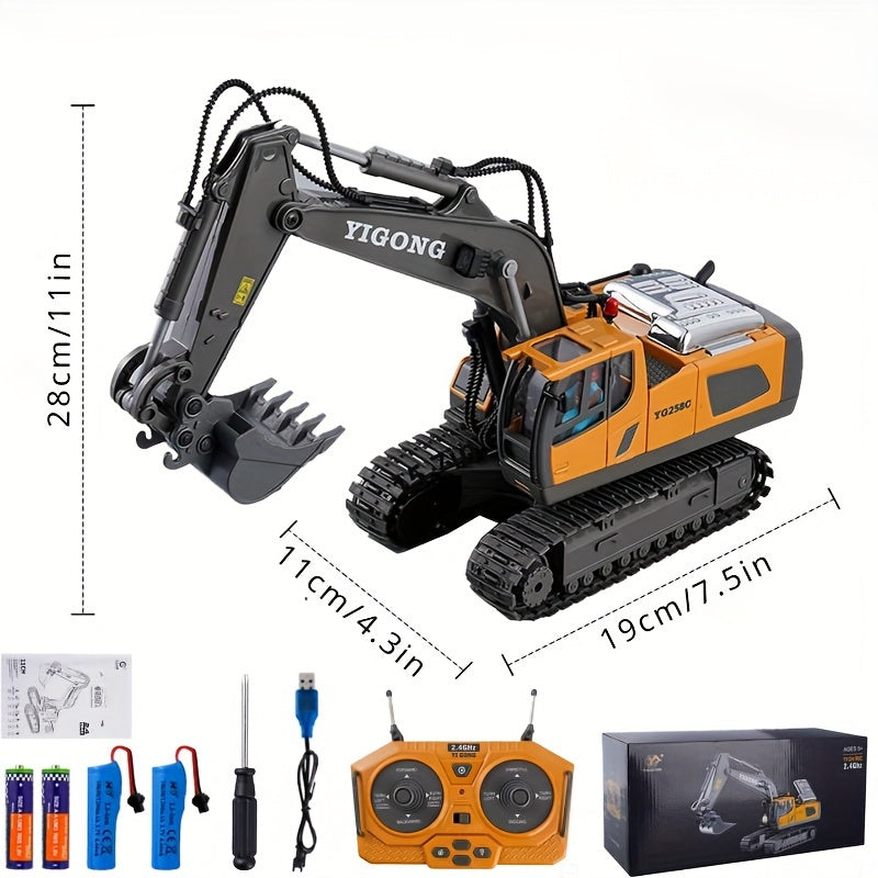 11 Channel RC Excavator Toy with Metal Shovel, Remote Control Bulldozer Vehicles - Gift with Light and Sound - Cyprus