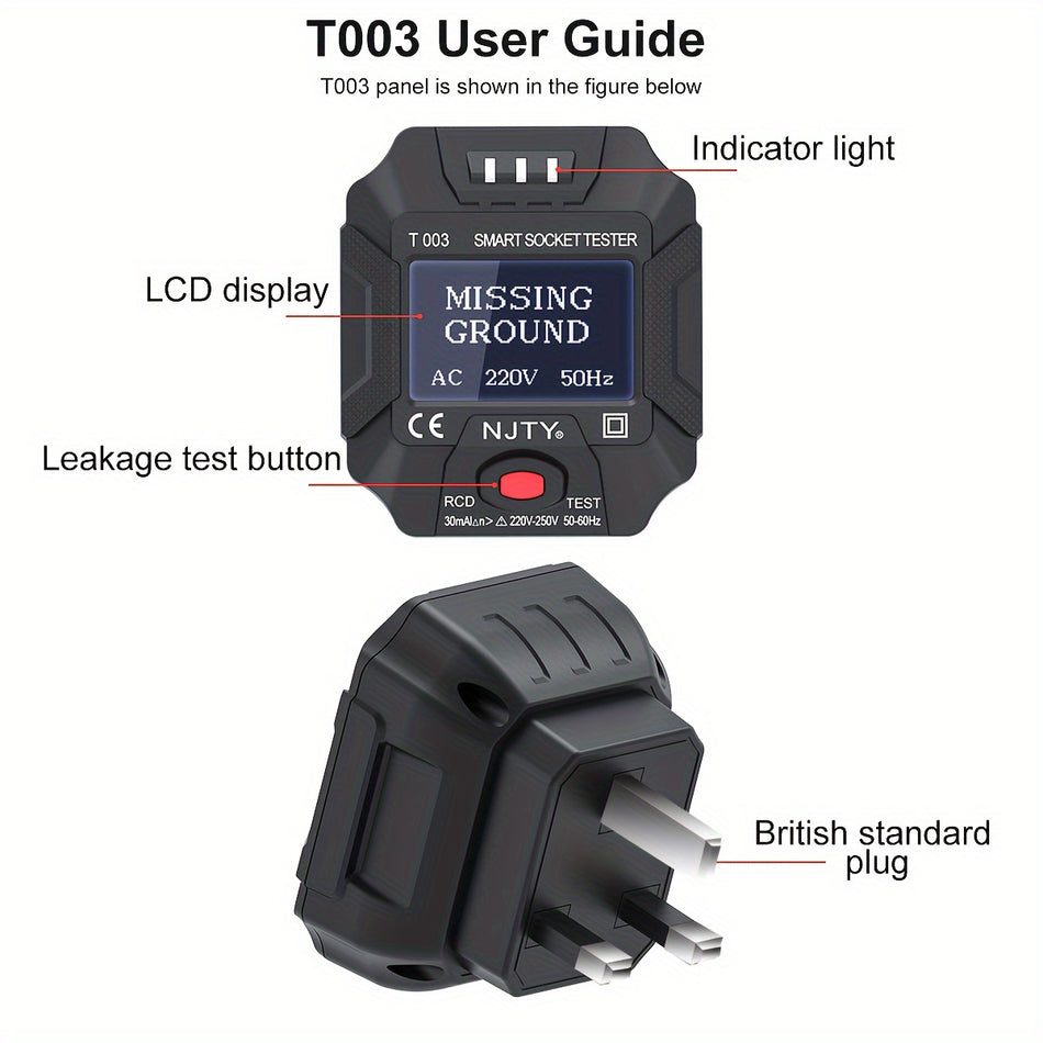 NJT T003 Britischer Standard -Socket -Tester - multifunktionaler Geräte -Detektor