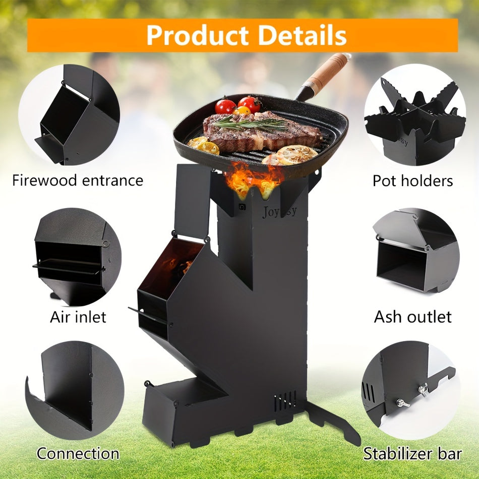 Portable Iron Rocket Stove with Storage Bag for Outdoor Cooking - Cyprus