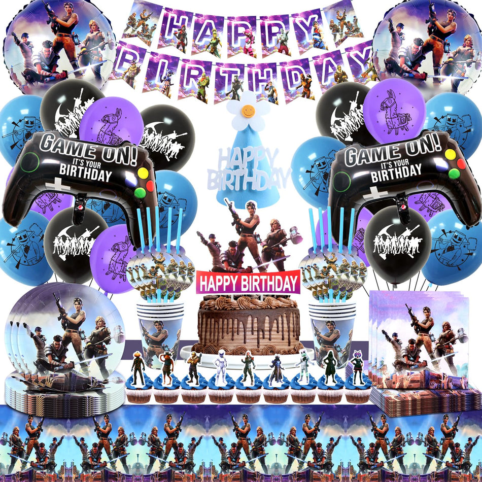 Decorações de Aniversário de Festa de Jogos, Decoração de Aniversário de 100 Peças Fortnite, Decorações Fortnite, Topos de Bolo Fortnite, Decoração de Aniversário de Videojogo, Festa Temática de Jogos para Meninos 