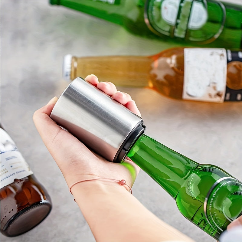 Effortless Magnetic Beer Bottle Opener: Stainless Steel Push-Down Design - Cyprus