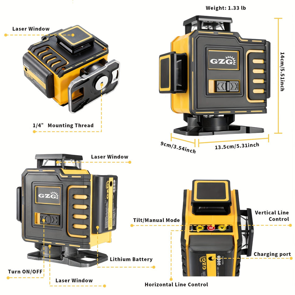 GZG 4D Green Beam Laser Level mit 16 Linien und Selbstniveau-Technologie