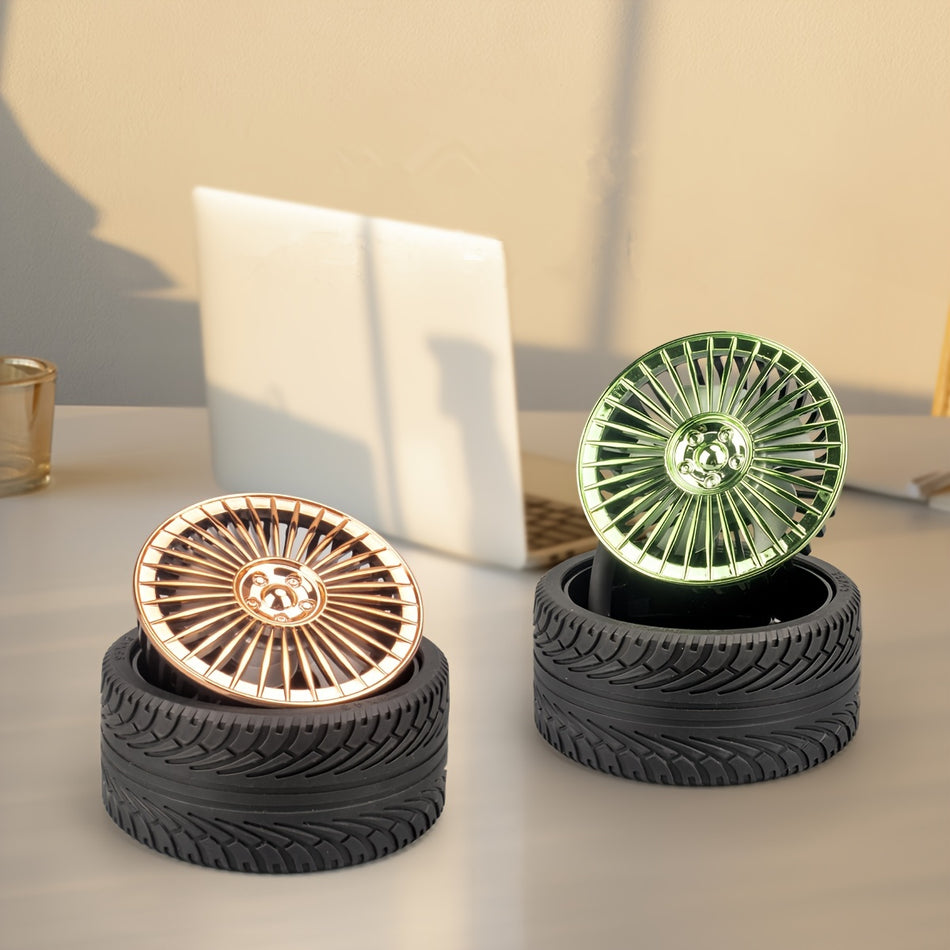 Adjustable Handheld Mini Fan | USB Rechargeable | Retro Wheel Design - Cyprus