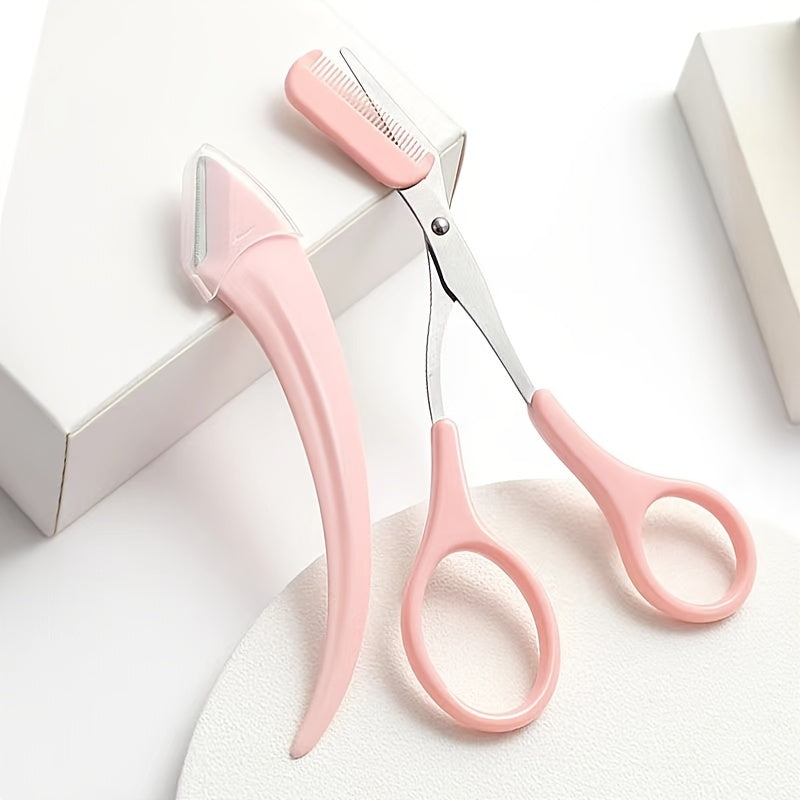 2pcs/set Stainless Steel Eyebrow Scissors with Comb and Razor - Perfect for Women and Men - Beginner-Friendly Eyebrow Trimmer Set