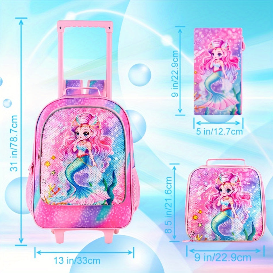 3pcs Cute Rolling Backpack Set for Girls with Lunch Bag - Cyprus