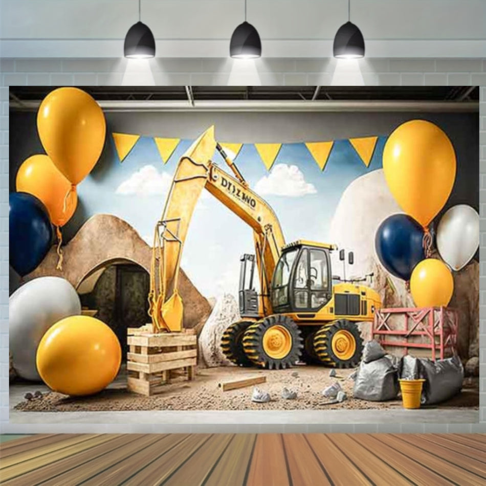 Bob The Builder - Excavator & Crane Birthday Party Vinyl Ftearp