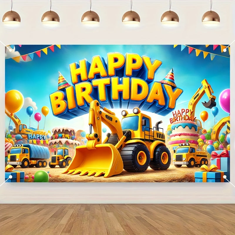 Bob The Builder - Bannière d'anniversaire de l'excavatrice pour les fêtes de construction