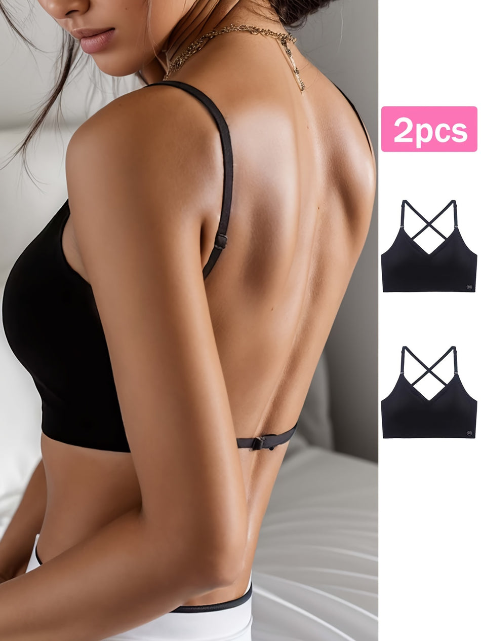 U-Backless Adjustable Straps Sports Bra Set - Stylish V-Neck - Solid Colour - Cyprus