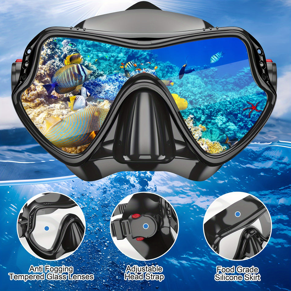 Wide View Anti-Fog Snorkeling Mask - Large Frame, Adjustable Strap - Cyprus