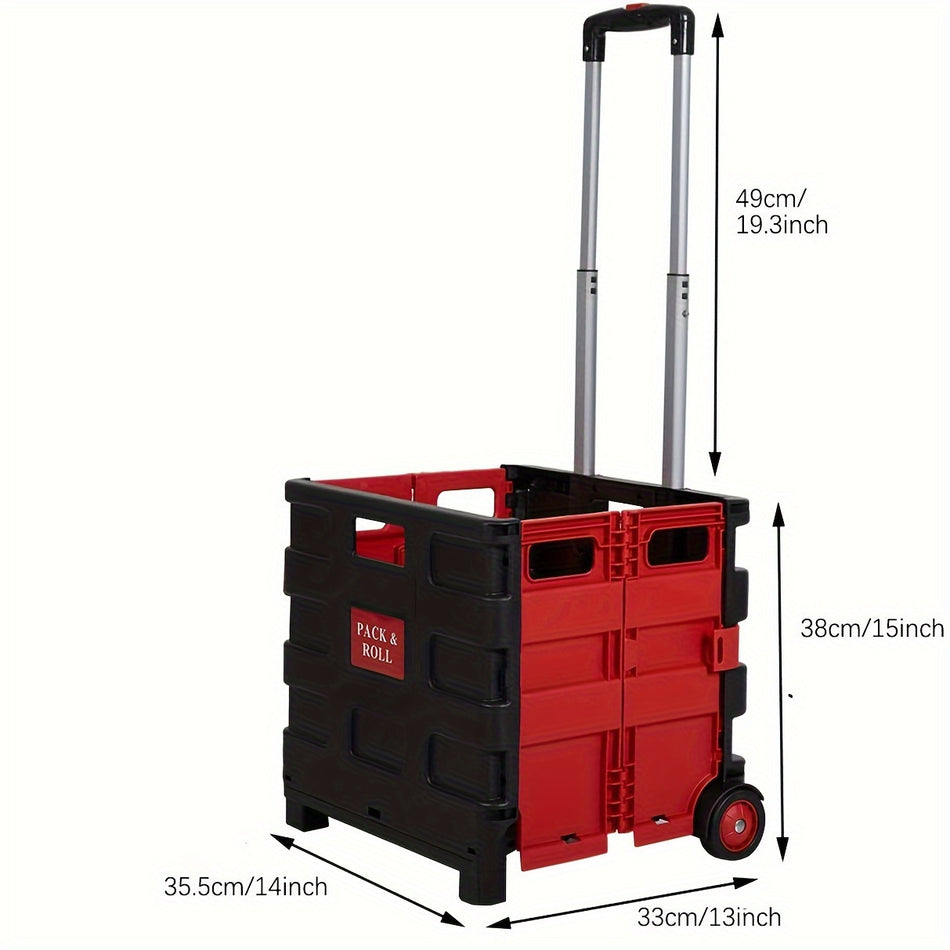 Red Durable PVC Portable Folding Shopping Cart with Wheels