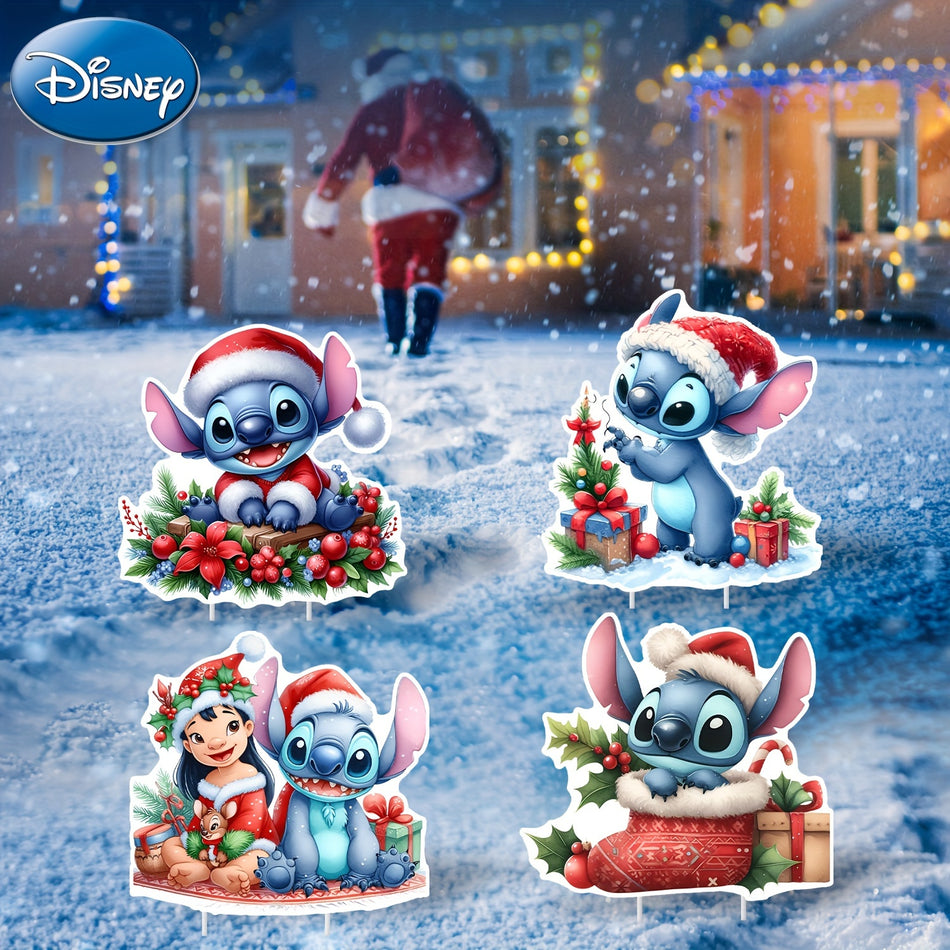 Stitch 4pcs Yard İşaret Seti - Mutlu Noel Çim Dekorasyonları - Kıbrıs