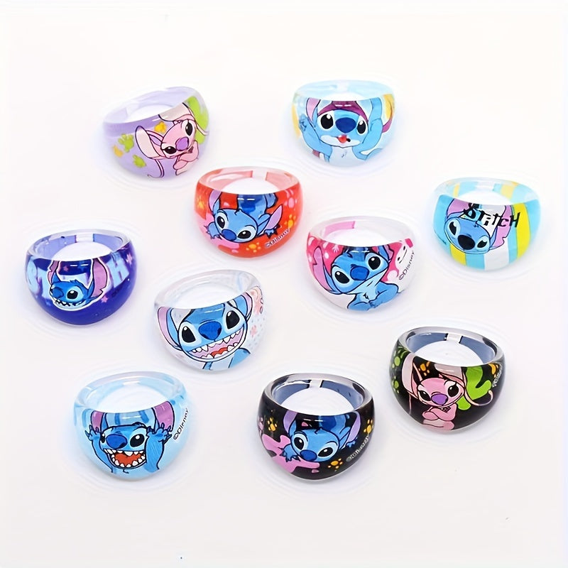 UMEO Disney Stitch And Angel Acrylic Dome Rings - Cute Party Gift For Women