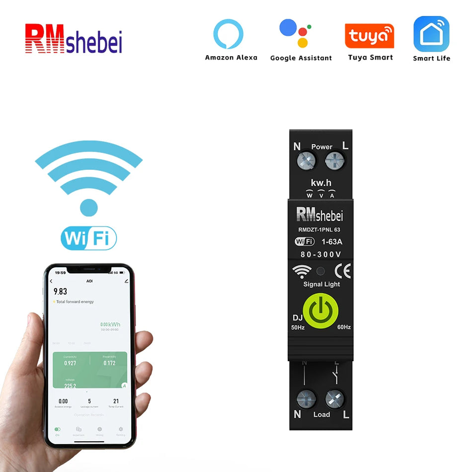 قاطع الدائرة الذكي RMshebei مع الحماية من التسرب، 1-63 أمبير، مزود بتقنية WiFi