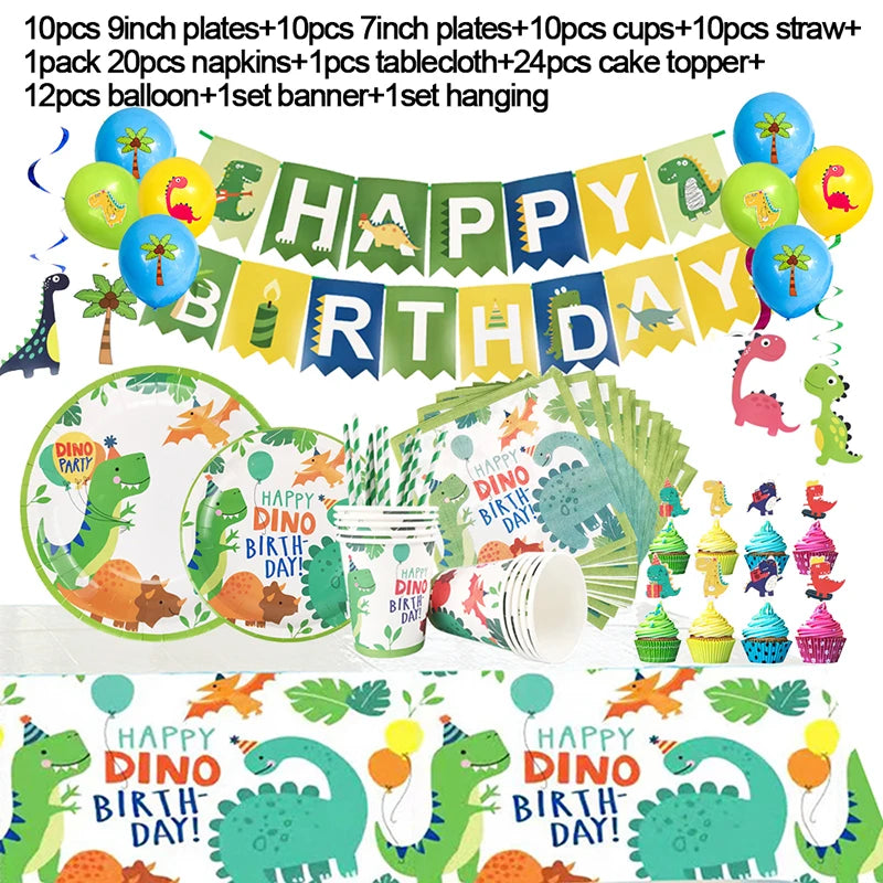 Dinosaur Party Tableware Set Kid's Happy Birthday Decorations - Cyprus