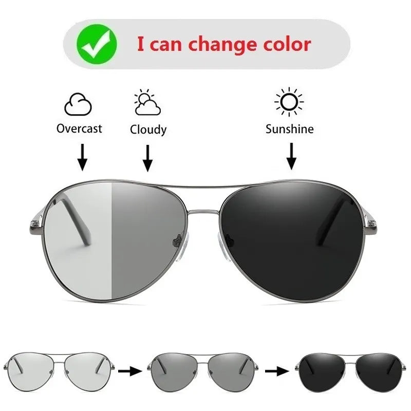 Photochromic Sunglasses Men Polarized Driving Pilot Chameleon Vintage Sun Glasses Women Male Change Color Day Night Vision UV400