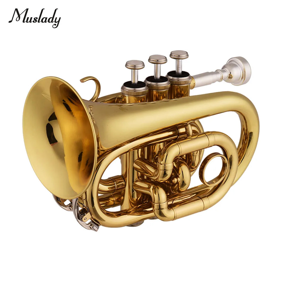 Muslady Mini Pocket Trumpet BB Плоский латунный ветровой инструмент 🎺