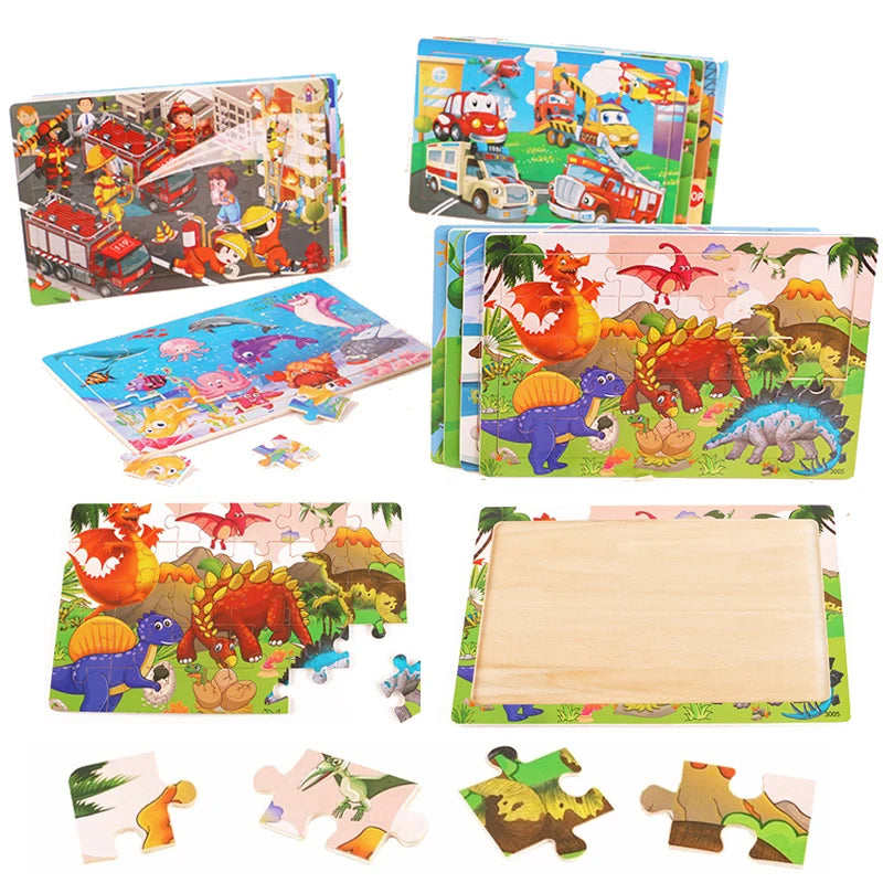 Yeni 30 adet ahşap 3d bulmaca karikatür hayvan yapboz masası oyunu okul öncesi Montessori çocuklar için eğitim oyuncakları