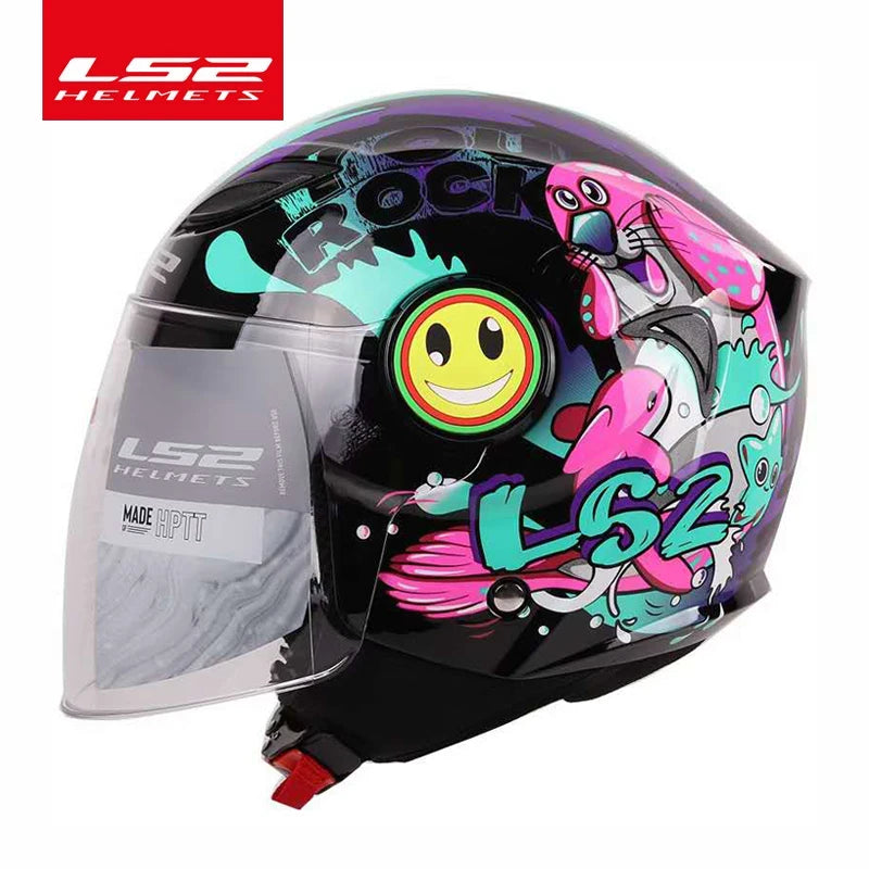 LS2 Komik Çocuk Motosiklet Kaskı 3/4 Açık Yüz Scooter Yarı Yüz LS2 OF602 Motosiklet Helm Capacete Casco Kids Kaskları