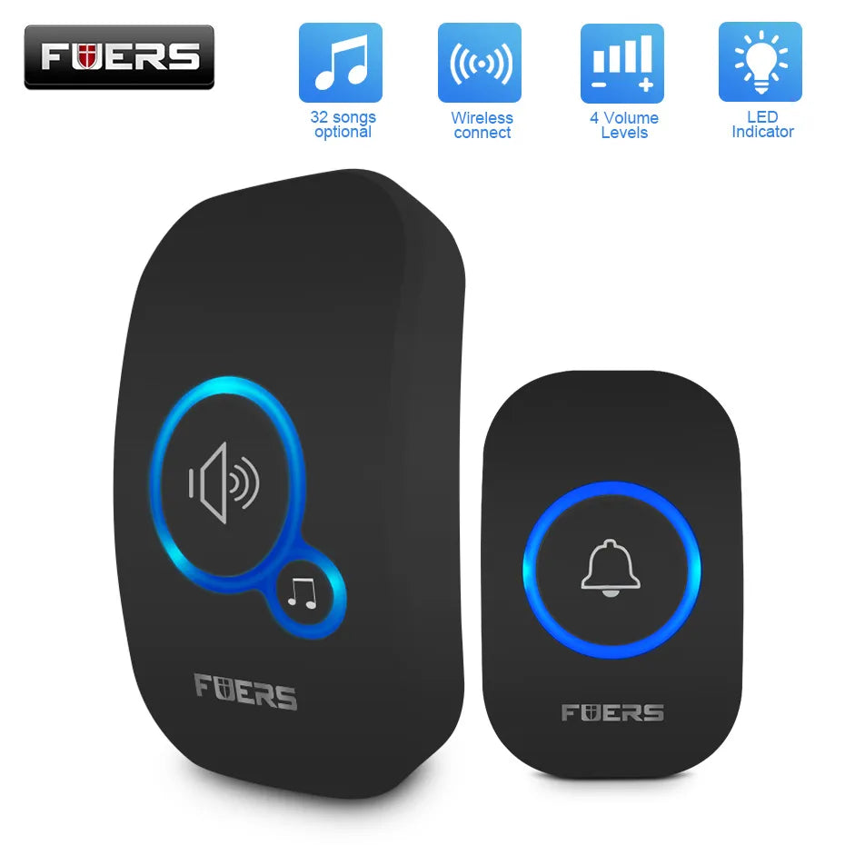 FUERS M557 Ασύρματο κουδούνι 433MHz Home Welcom Smart Doorbell 150μ Long Wireless Distance 32 Τραγούδια σπίτι καλωσορίσ με χτυπήματα πόρτας