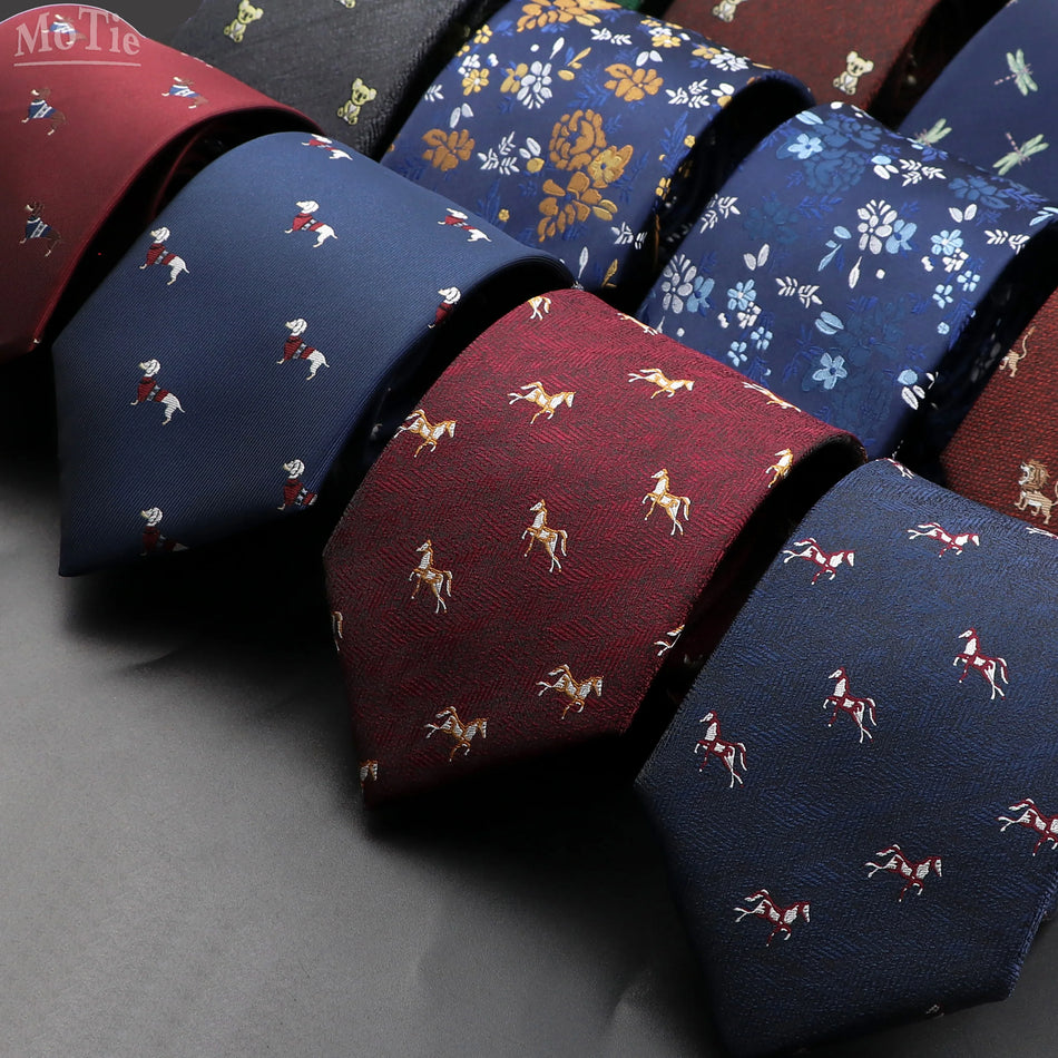 Men's Floral Tie with Brown Bear and Horse Print - Cyprus