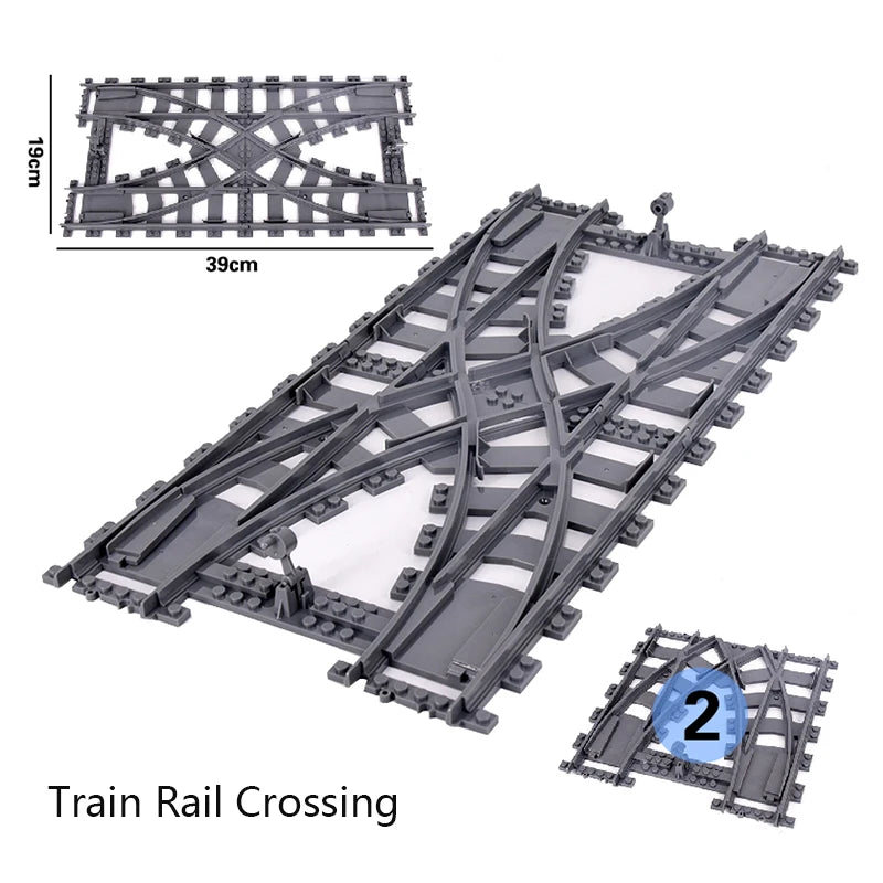 City Trains Flexible Switch Railway Tracks Rails Crossing Forked Straight Curved Building Block Bricks Toys Compatible with 7996