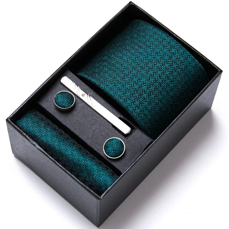 VanGise Silk Tie and Cufflink Set with Pocket Square for Men