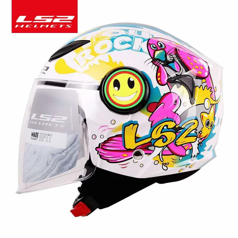 LS2 Komik Çocuk Motosiklet Kaskı 3/4 Açık Yüz Scooter Yarı Yüz LS2 OF602 Motosiklet Helm Capacete Casco Kids Kaskları