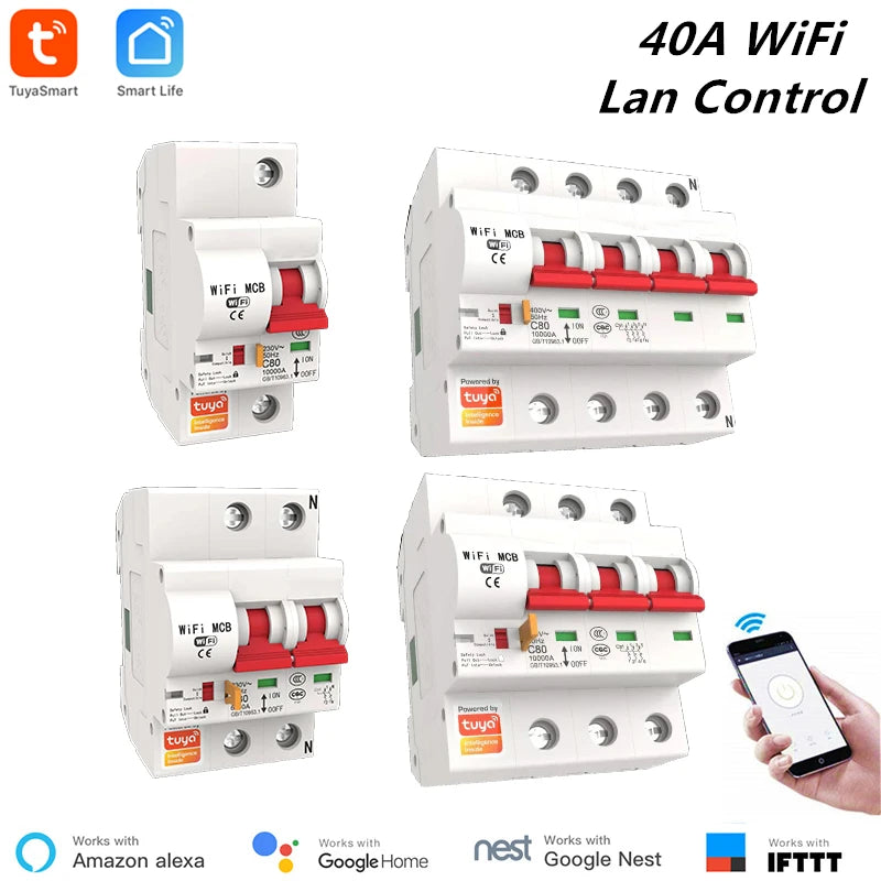 Tuya 40A Smart WiFi Circuit Breaker mit Überlast- und Kurzschlussschutz