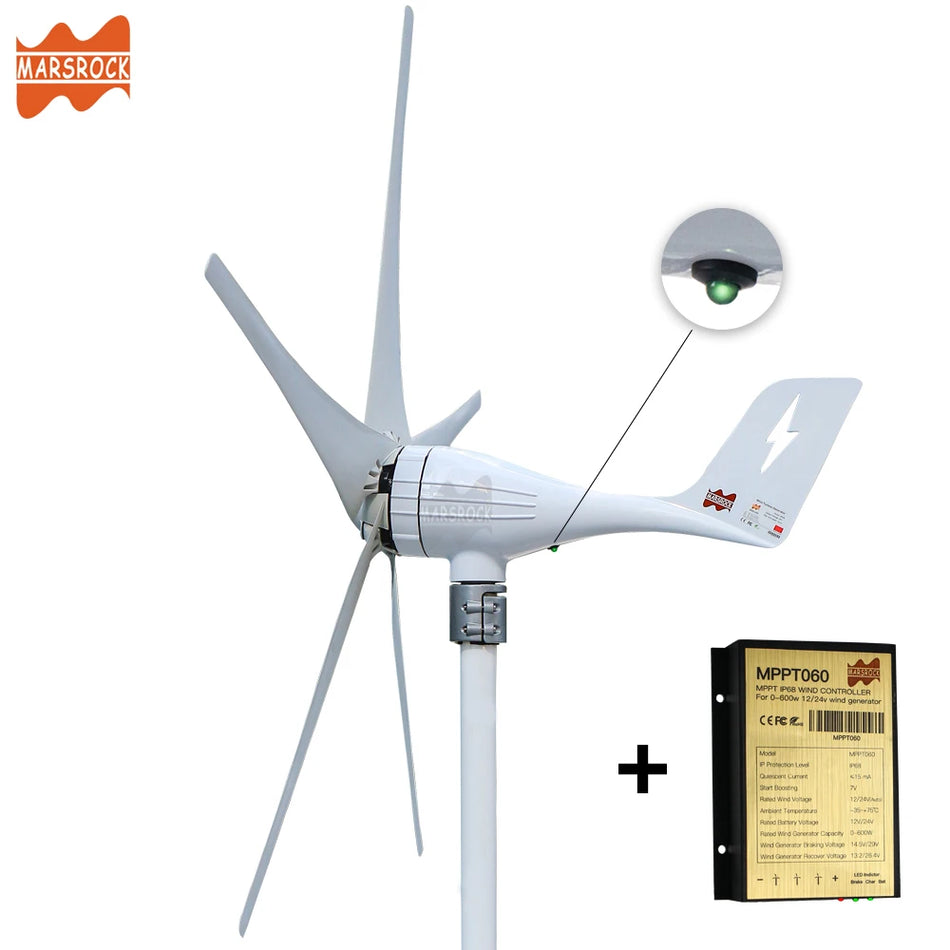 MARS ROCK 600W 12V/24V Wind Turbine Generator with Charge Controller