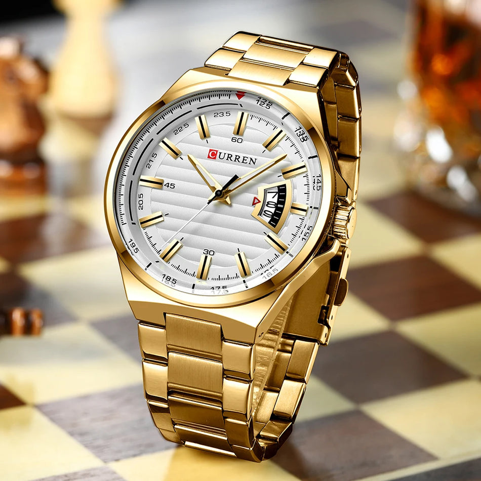 CURREN Gold & White Stainless Steel Quartz Watch for Men