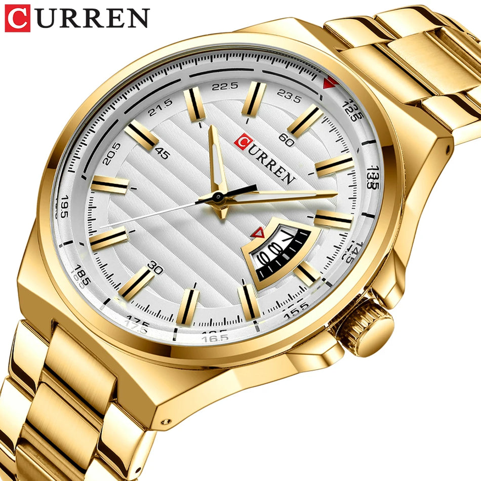 Curren Gold & White ανοξείδωτο χάλυβα χαλαζία ρολόι για άνδρες