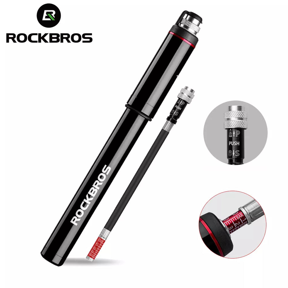 Rockbros Fahrradpumpe Fahrrad Mini 150 psi Aluminiumlegierung tragbar mit Druckmessgeräte -Zyklus -Reifenpumpe Presta Ventil MTB