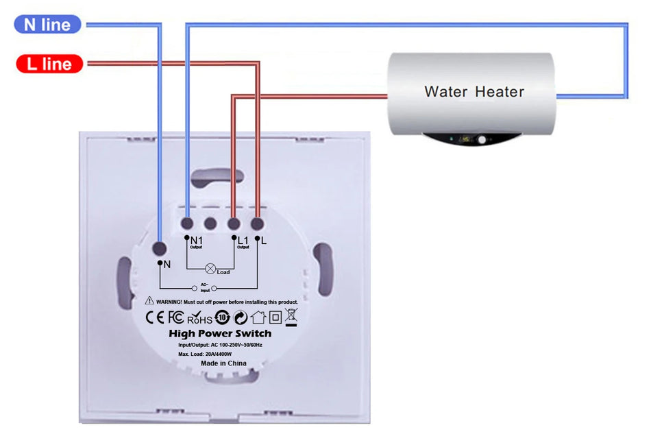 Cusam Smart Life WiFi -Kesselschalter 20A Hochleistungsschalterschalter