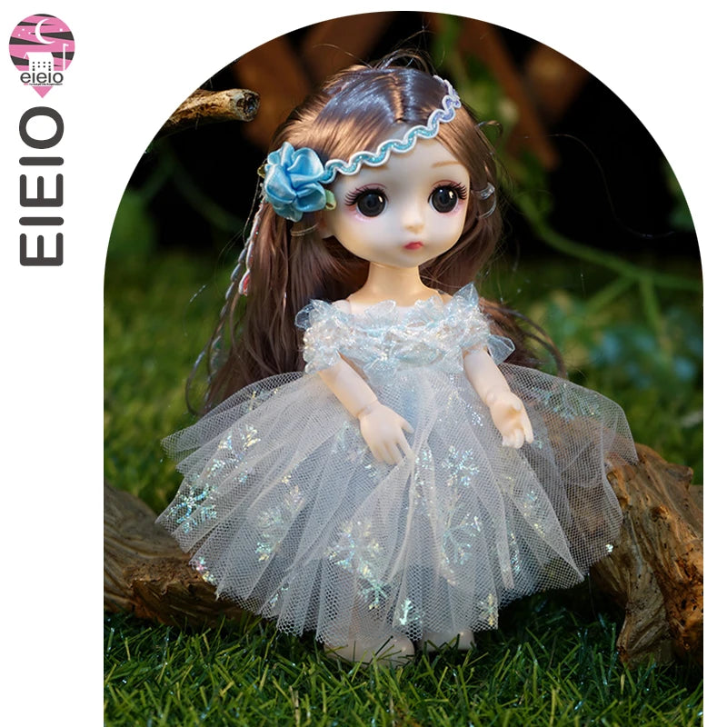 New 16cm Mini Bjd Doll 13 Joint Cute Doll 3D Brown Eye Dress Up Fashion Baby with Clothes Shoes Childre  DIY Toy Girl Gift Free