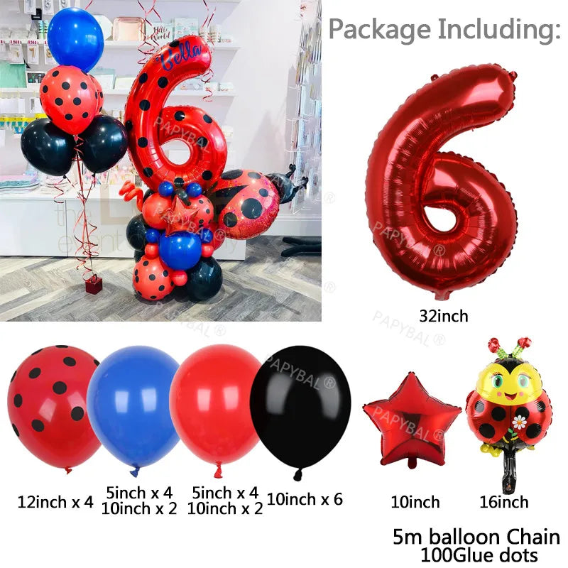 🔵 Ladybug Black Red Spot Latex Balloons Wave Point Décor - Cyprus