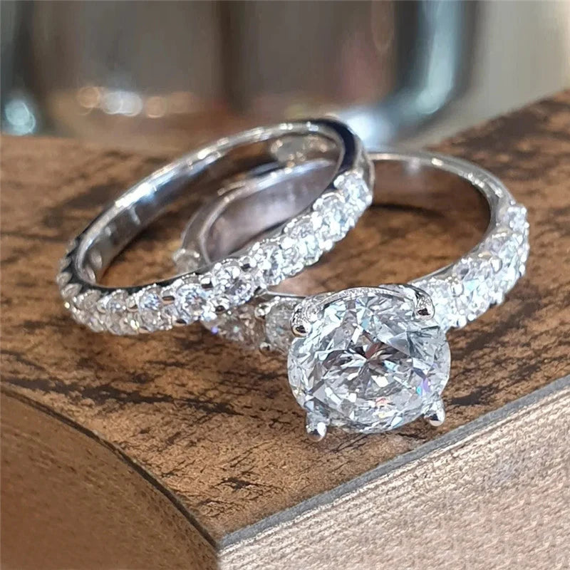 Trendy Bridal Ring Dragaging Set με γυαλιστερό κυβικό ζιρκόνιο από Caoshi