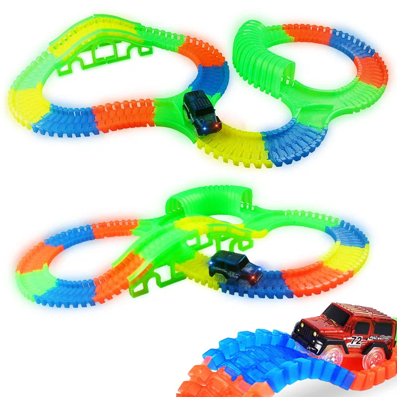 Glow Racing Track Set 5 Led Light Track Car Flexible Glowing Tracks Toy 162/165/220/240 Race Track Flexible Railway LED Car