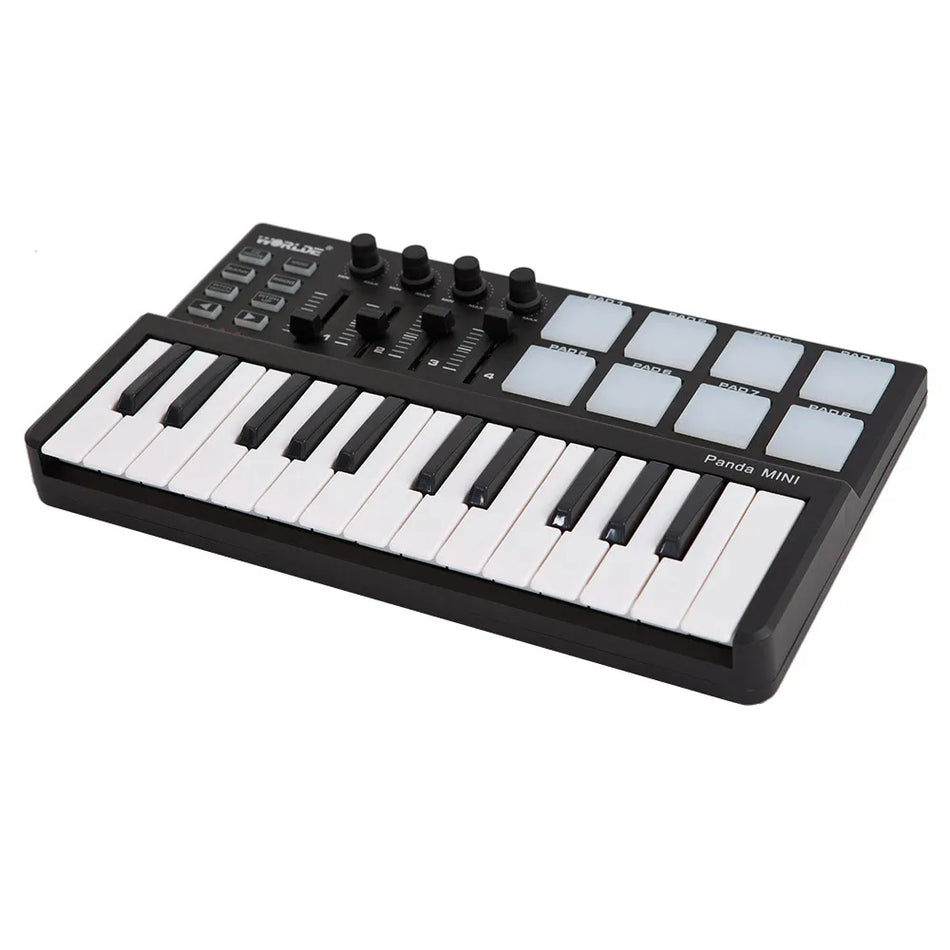 🔵 Worlde Panda Mini Portable Mini 25-ключ для USB-клавиатуры и барабанной падки MIDI Controller Профессиональные музыкальные инструменты