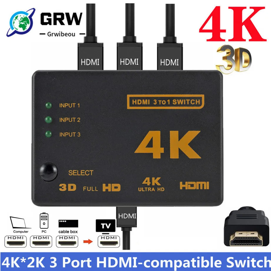 GRWIBEOU 4K 3x1 HDMI Switcher Adapter for Gaming and Multimedia - Cyprus