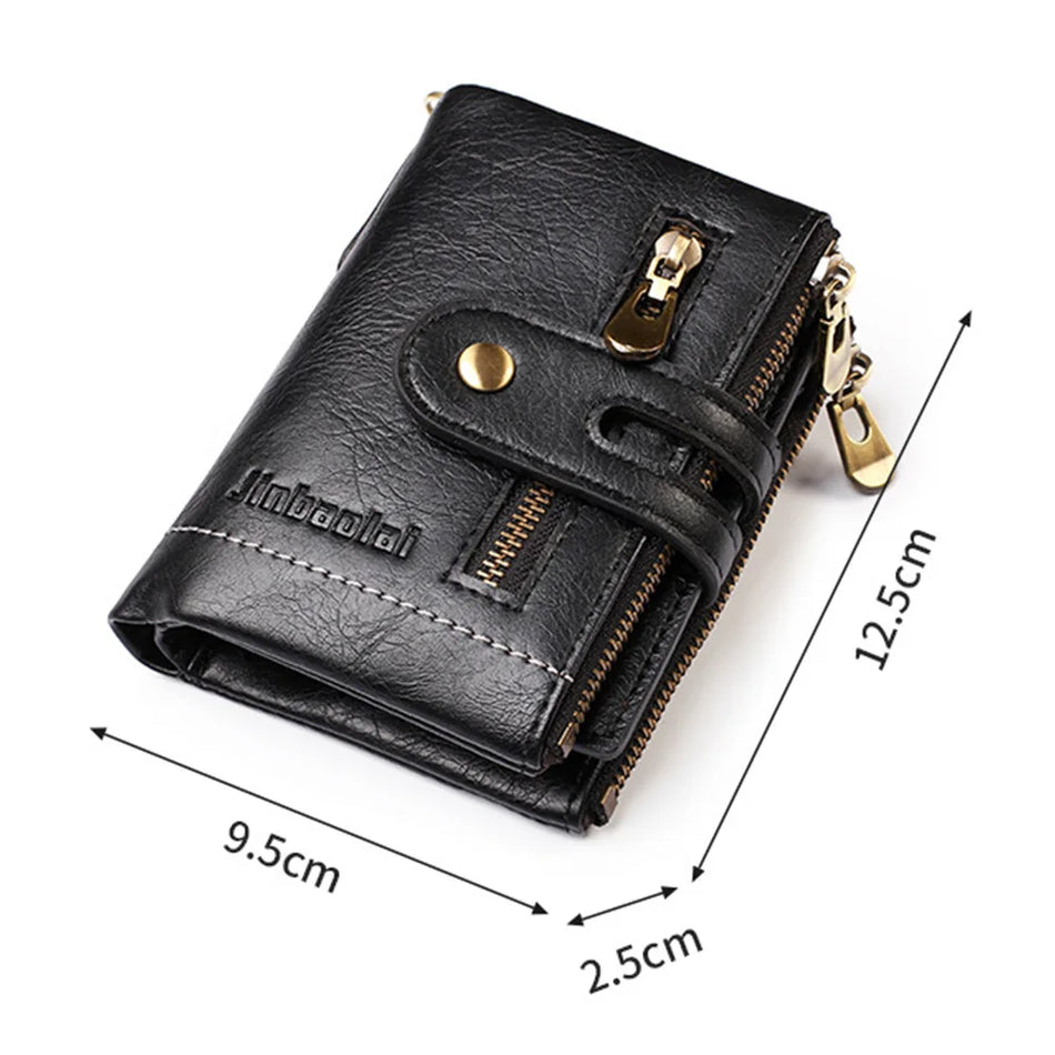 Luxury PU Leather Short Wallet with Chain for Men