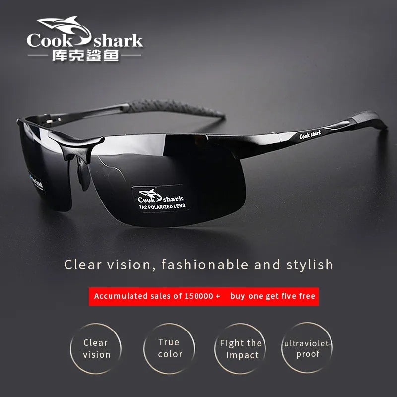 🔵 Cook Shark'ın Yeni Alüminyum Magnezyum Güneş Gözlüğü Erkek Güneş Gözlüğü HD Polarize Sürücü Sürücüleri Renk Gözlükleri Gelgit