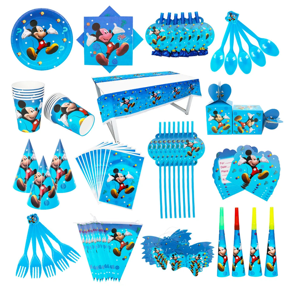 🔵 Blue Mickey Mouse Kids Party Sofra Seti - Tek Kullanımlık Malzemeler - Kıbrıs