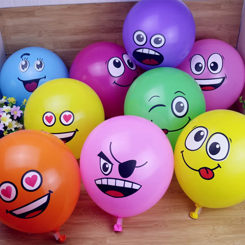 🔵 10pcs 12 -ιντσών χαριτωμένα αστεία μεγάλα μάτια χαμόγελο μπαλόνια λατέξ -