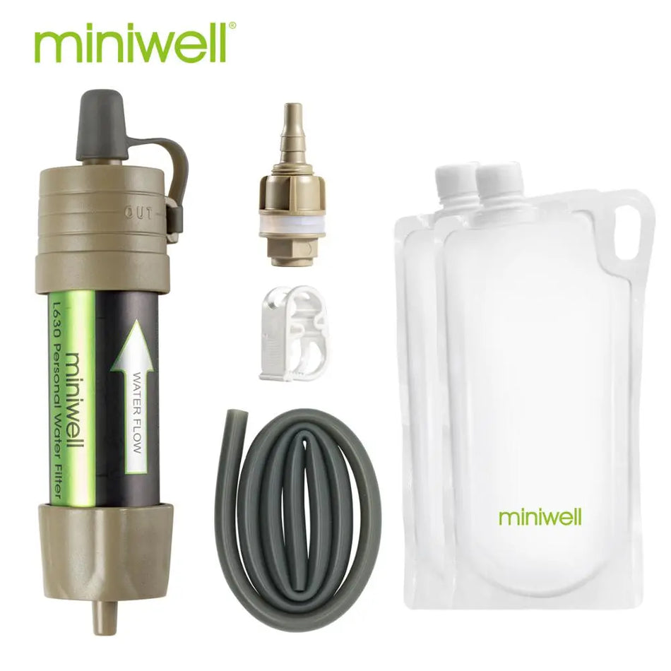 Miniwell L630 Taşınabilir Dış Mekan Su Filtresi Hayatta Kalma Kiti, Kamp, Yürüyüş ve Seyahat için Çanta ile
