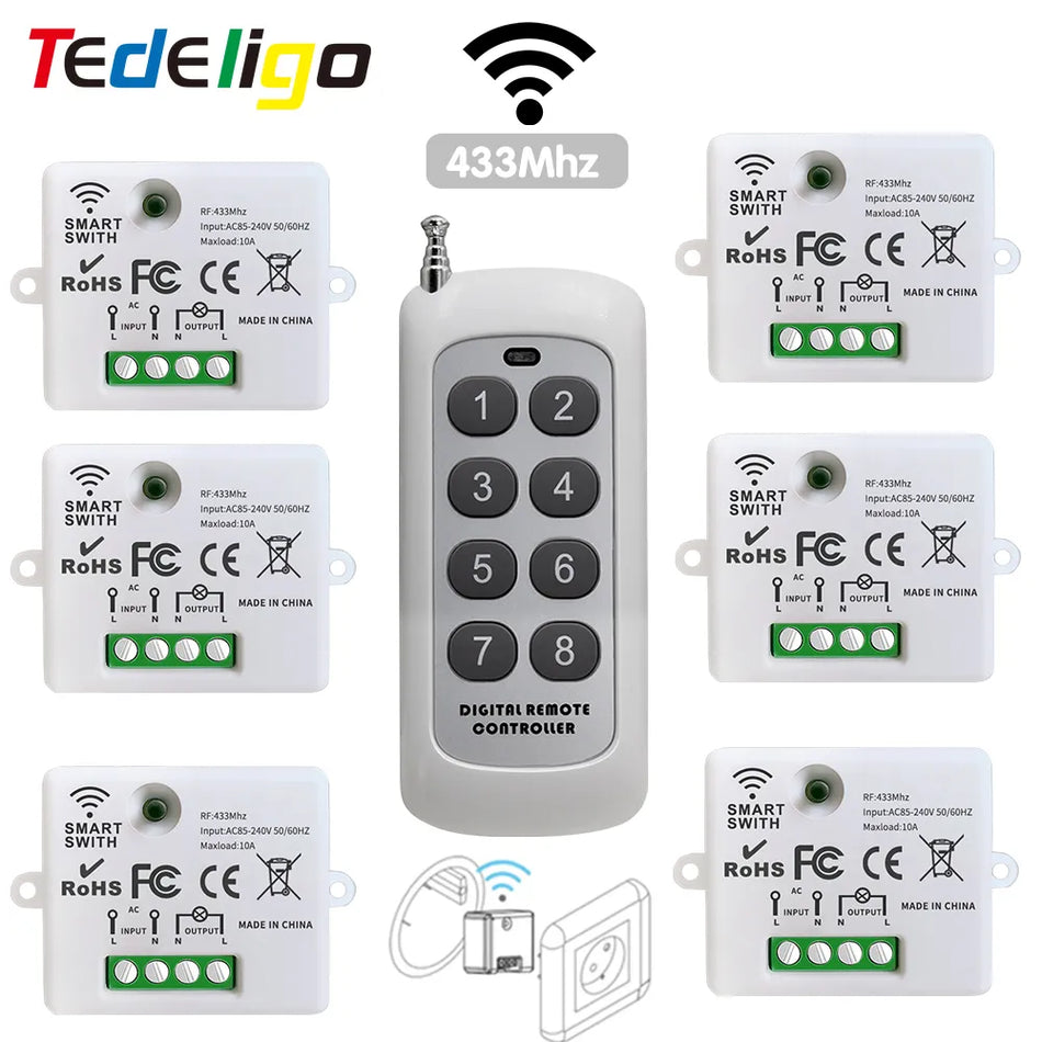 Mini Wireless Smart Light Switch με τηλεχειριστήριο 200m απόσταση 433 MHz RF Relay Receiver AC220V Διακόπτης για ανεμιστήρα LED Home LED