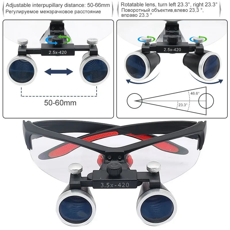 Dentistry Binocular Magnifier 2,5X 3,5X Ultra-Lichtgewicht optische Lupen 320-420 mm Vergrößerung von Glas für Zahnchirurgie