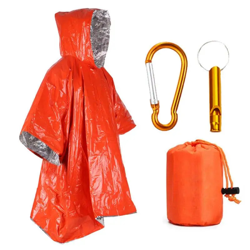 Emergency Blanket Poncho with Whistle - Outdoor Survival Tool