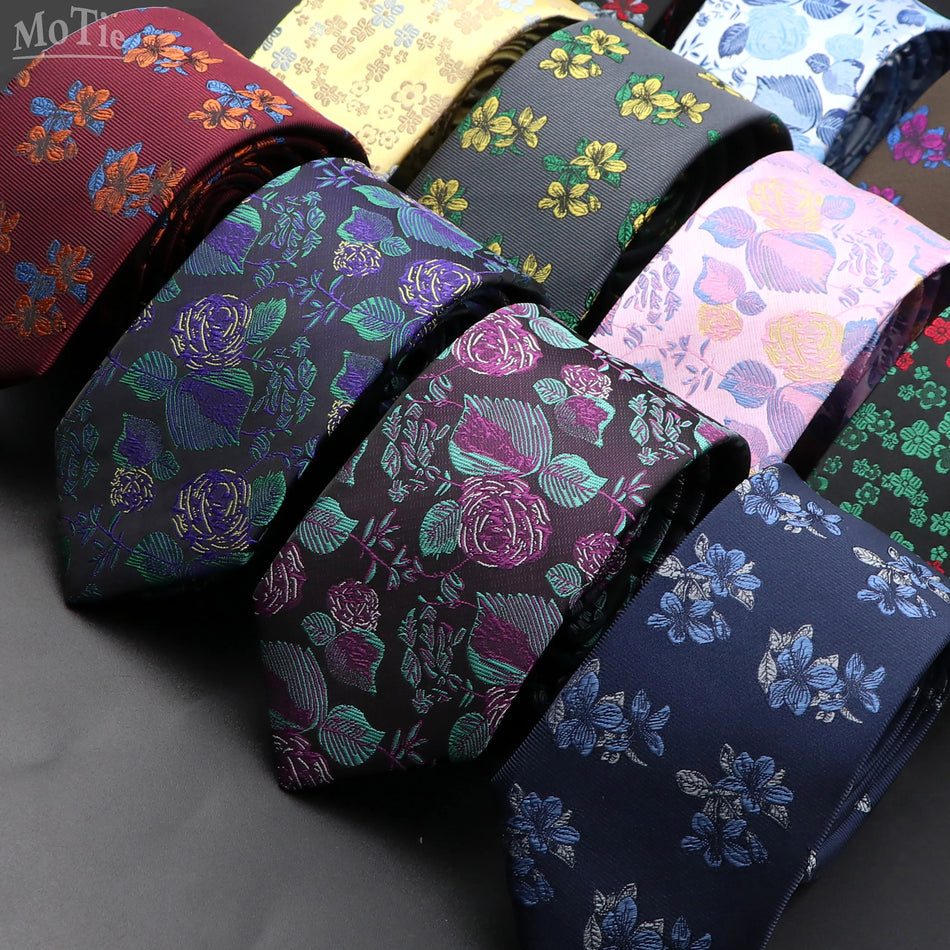 Men's Luxury Floral Jacquard Tie in Pink, Red, and Blue - Cyprus