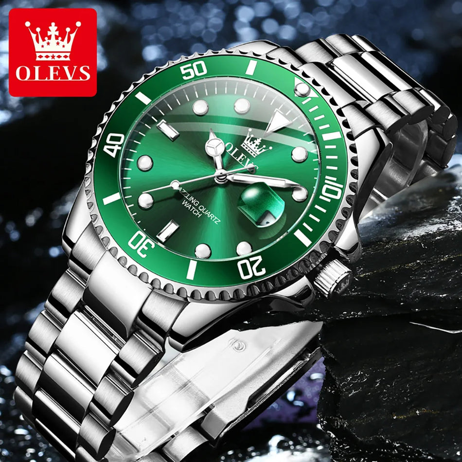 OLEVS 5885 Men's Luxury Waterproof Quartz Watch with Stainless Steel Band